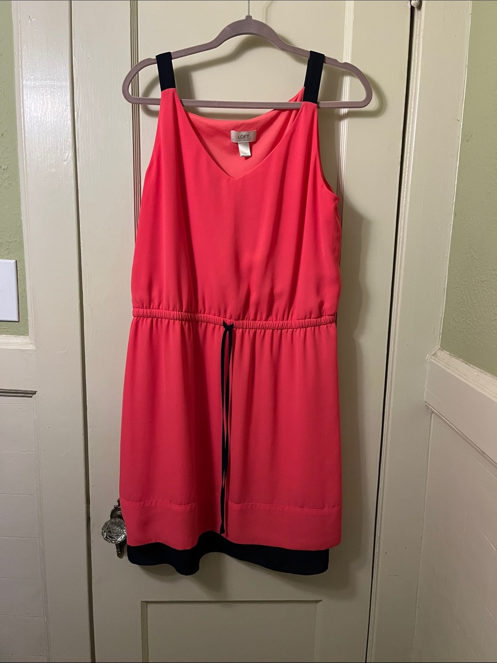 LOFT Women’s Coral Dress with Navy Straps and Hem